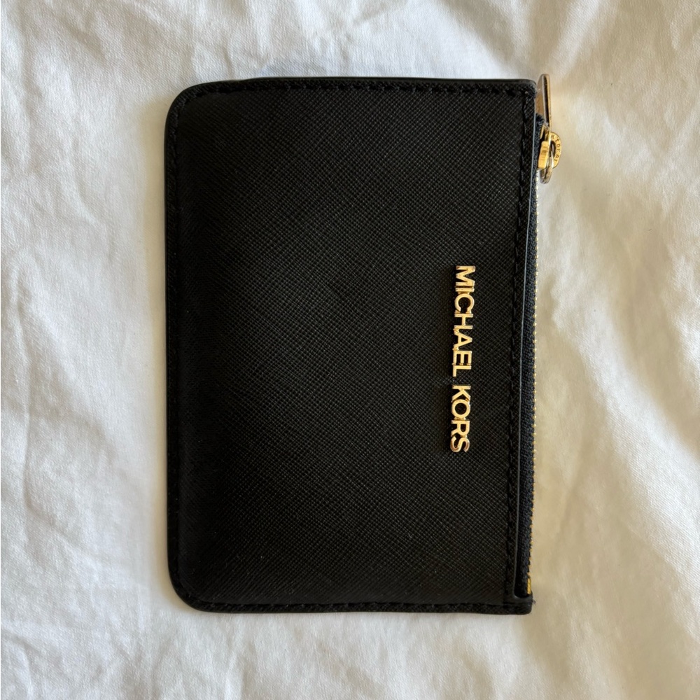 Michael Kors Black Card Wallet with Gold Accents
